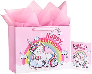 Large Unicorn Birthday Gift Bag with Card and Tissue