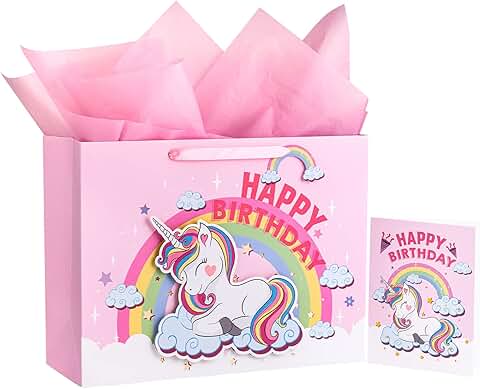 Large Unicorn Birthday Gift Bag with Card and Tissue