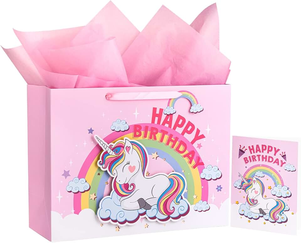 Large Unicorn Birthday Gift Bag with Card and Tissue