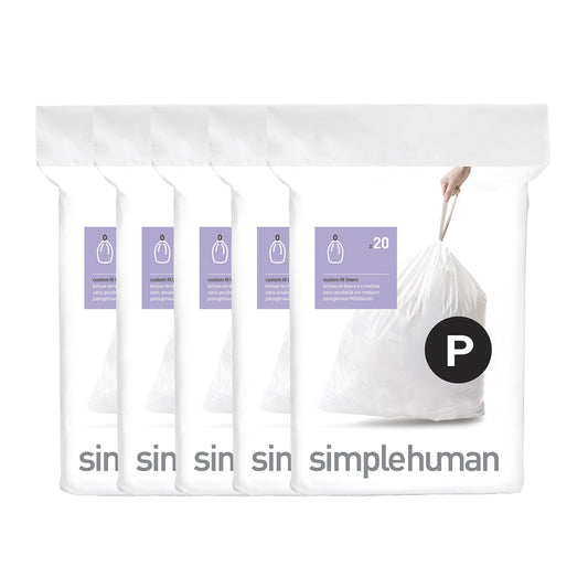 Code P Custom Fit Dr string Trash Bags in Dispenser Packs, 20 Count Pack of 5)  50-60 Liter  13.2-15.9 lon, White