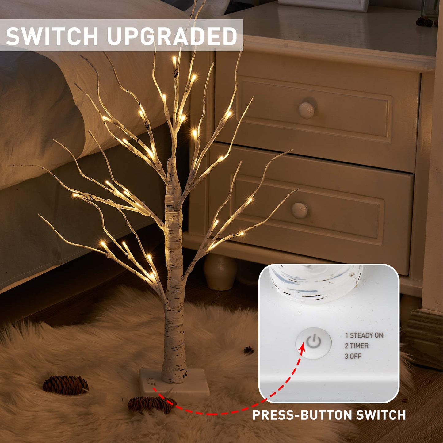 Valentine Tree Valentines Day Decor, Easter Tree Battery Powered Timer, Lighted Birch Tree with LED Lights, Artificial Tree Lamp for Christmas Decor (2FT Warm White)