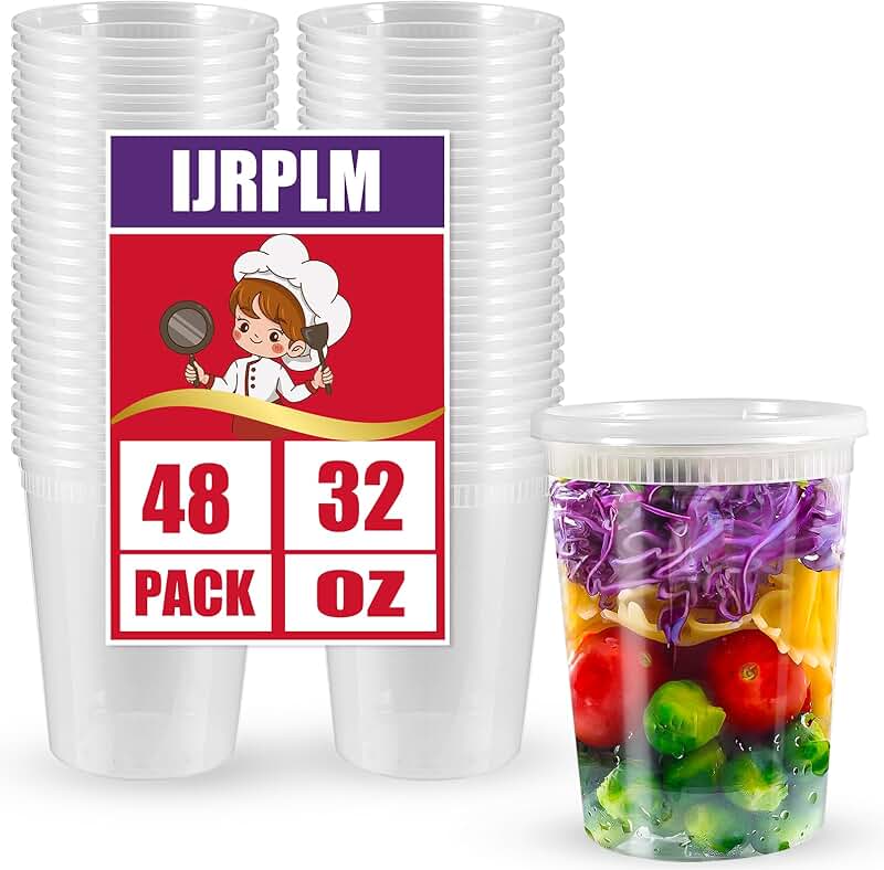 48 Pack 32 oz Deli Food Storage Containers with Lids