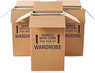 Set of 3 Brown Clothing Moving Boxes with Bar