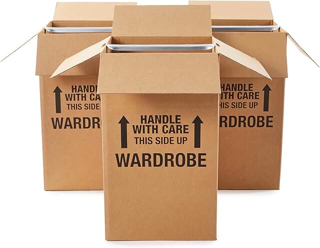 Set of 3 Brown Clothing Moving Boxes with Bar