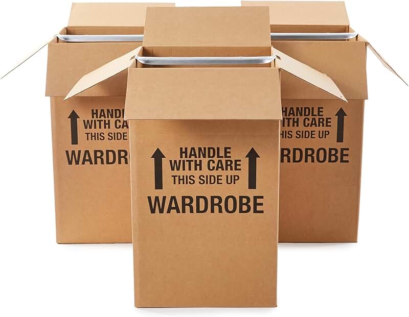 Set of 3 Brown Clothing Moving Boxes with Bar