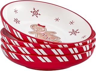 Set of 4 large ceramic gingerbread man bowls for soup and cereal