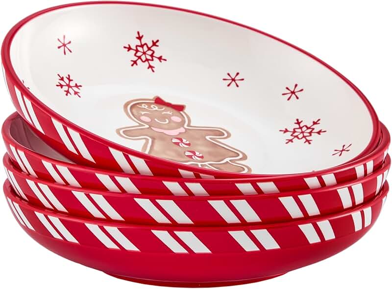 Set of 4 large ceramic gingerbread man bowls for soup and cereal