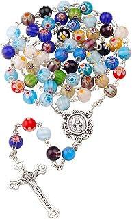 Multicolor Murano Glass Beads Catholic Rosary Necklace