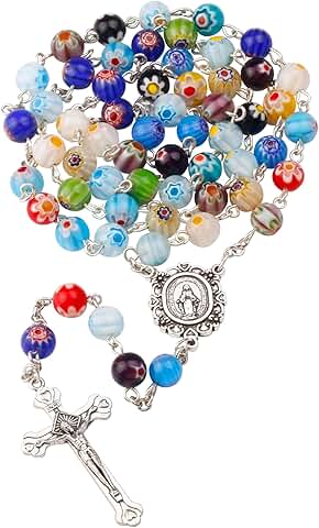 Multicolor Murano Glass Beads Catholic Rosary Necklace