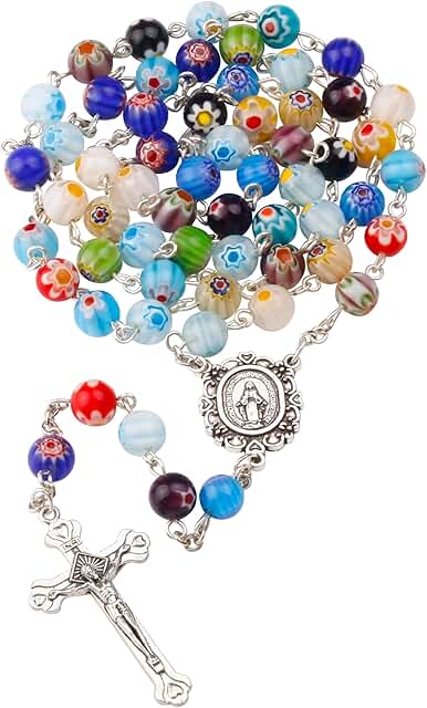 Multicolor Murano Glass Beads Catholic Rosary Necklace