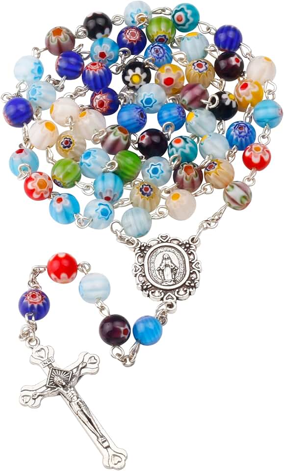 Multicolor Murano Glass Beads Catholic Rosary Necklace