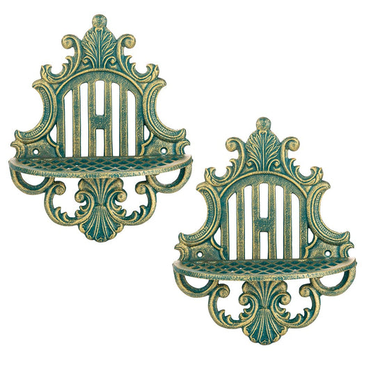Cast Iron Wall Mounted Floating Shelves, Set of 2 Antique Green Wall Hanging Shelves  Decorative Victorian Metal Wall Shelves  Display Ledge Storage Rack for Living Room, Bathroom, Bedroom