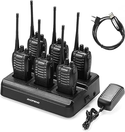 Six Walkie Talkies with Earpieces and Charger