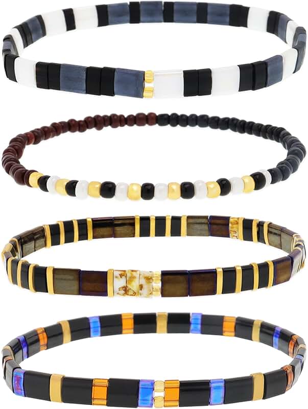 Colorful Flat Seed Bead Stack Bracelets for Women