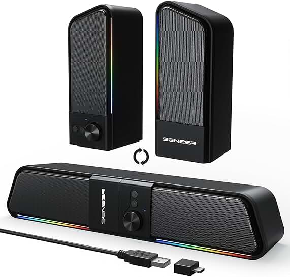 2-in-1 Bluetooth Computer Speakers with RGB Light