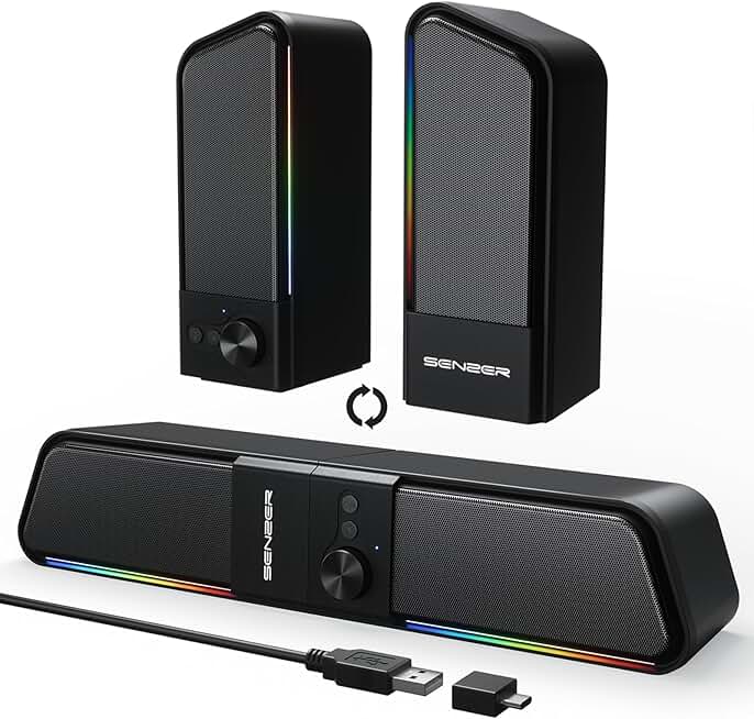 2-in-1 Bluetooth Computer Speakers with RGB Light