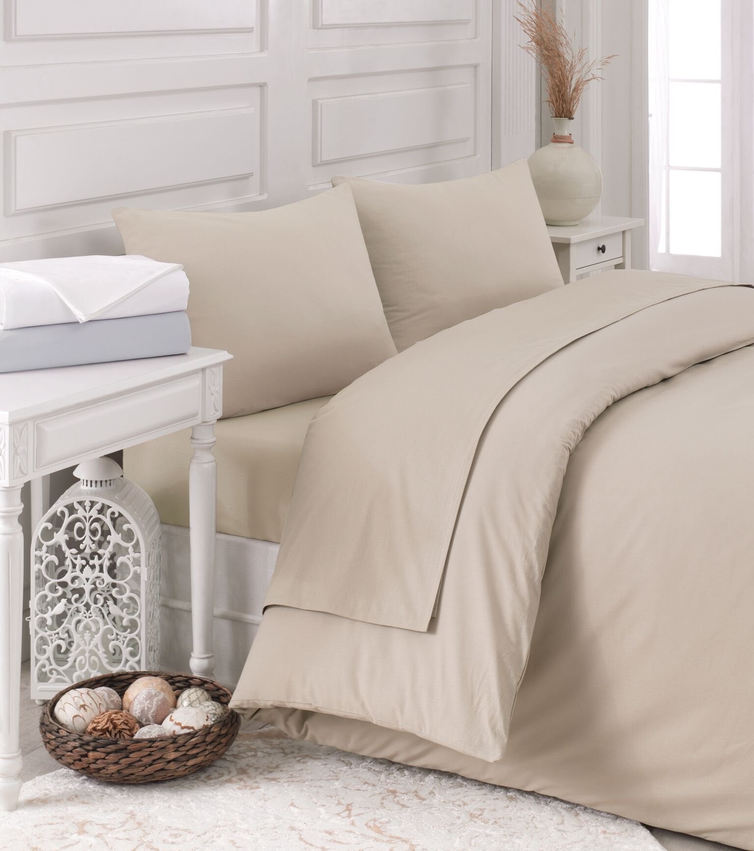 Pera Solid 5 Piece Duvet Cover and Sheet Set 100% Authentic Turkish Cotton Spa Hotel 5 PC, King, Warm Sand