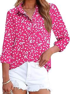 Women's Long Sleeve Button-Down Casual Dress Shirt with Pocket