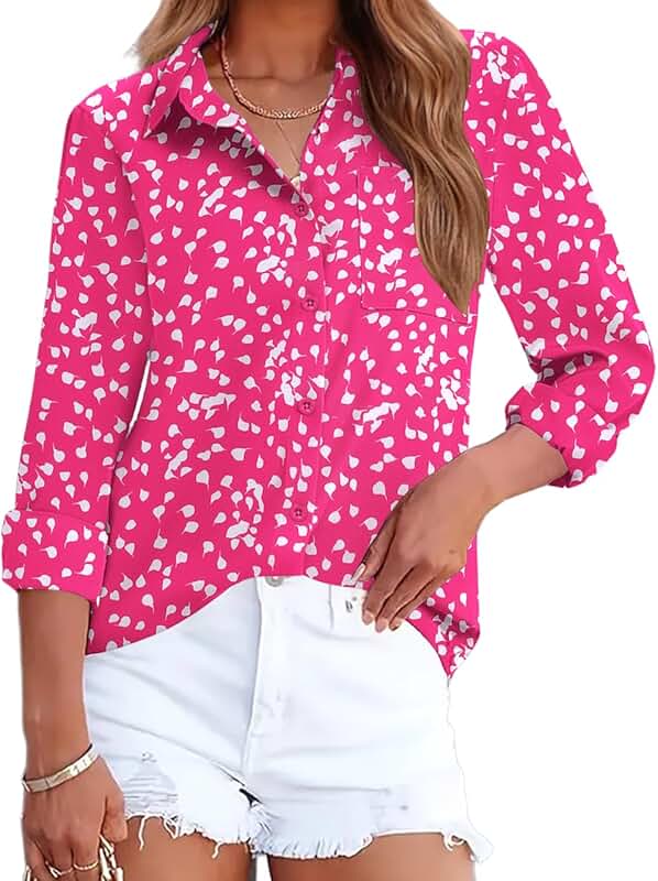 Women's Long Sleeve Button-Down Casual Dress Shirt with Pocket