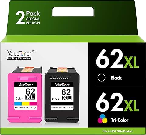 Black and color ink cartridges for HP printers (2-pack)