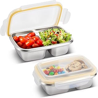 Two Stainless Steel Snack Containers, 550ml, Double Compartments