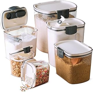 Six Airtight Kitchen Storage Canisters for Flour and Sugar