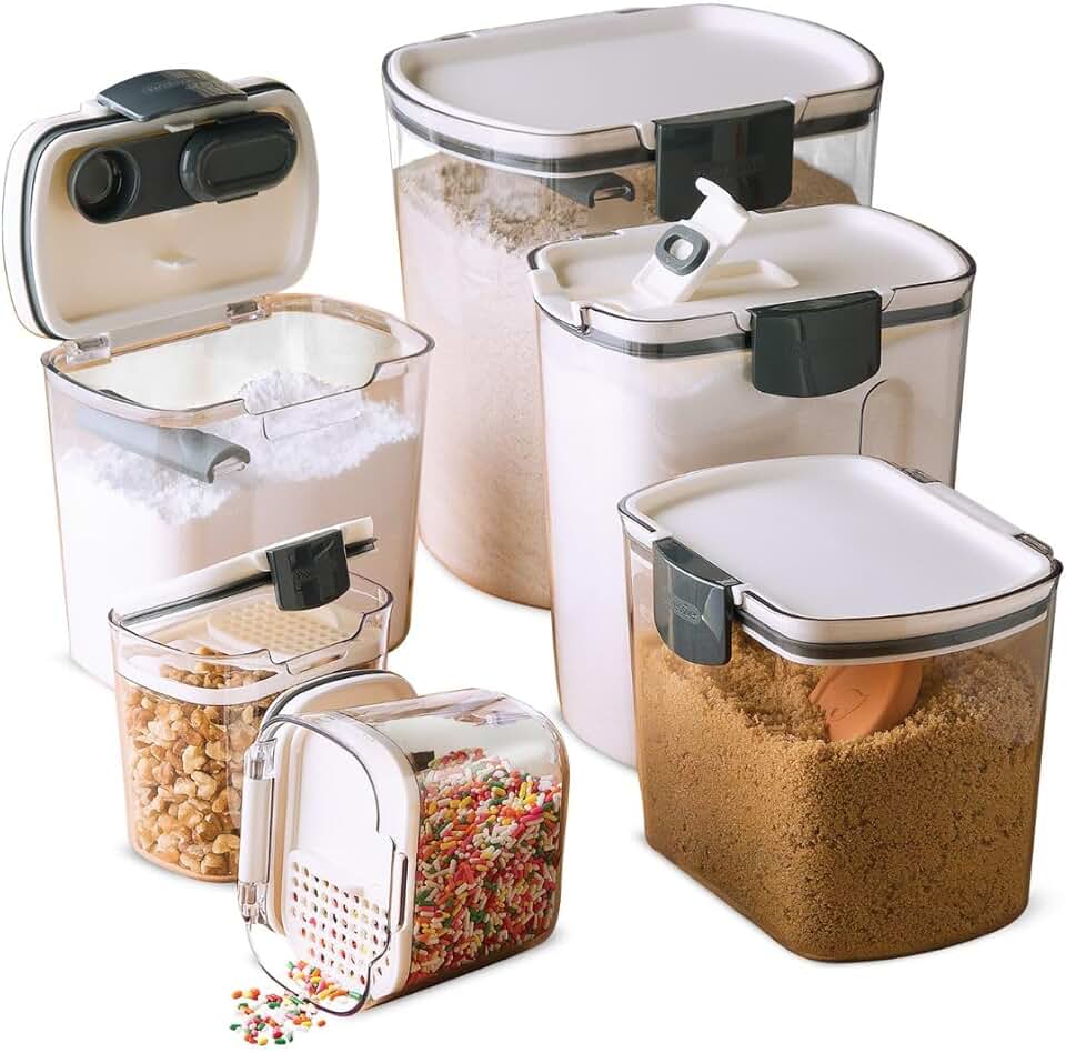 Six Airtight Kitchen Storage Canisters for Flour and Sugar