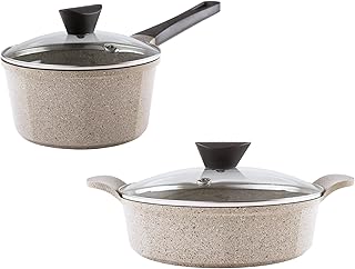 4-Piece Nonstick Cookware Set with Lids in Marble Color