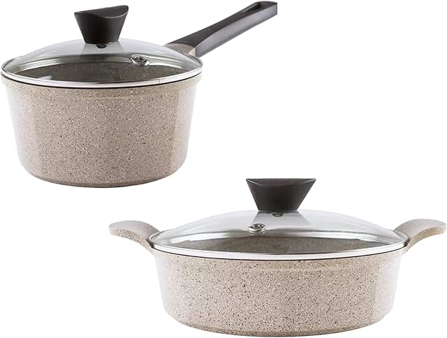 4-Piece Nonstick Cookware Set with Lids in Marble Color