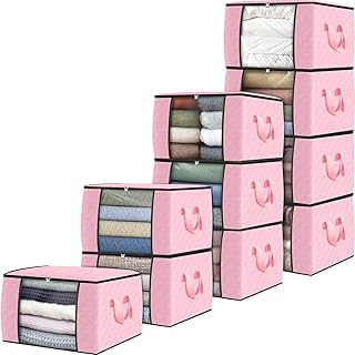10 Pack Foldable Fabric Storage Bags for Clothes and Blankets