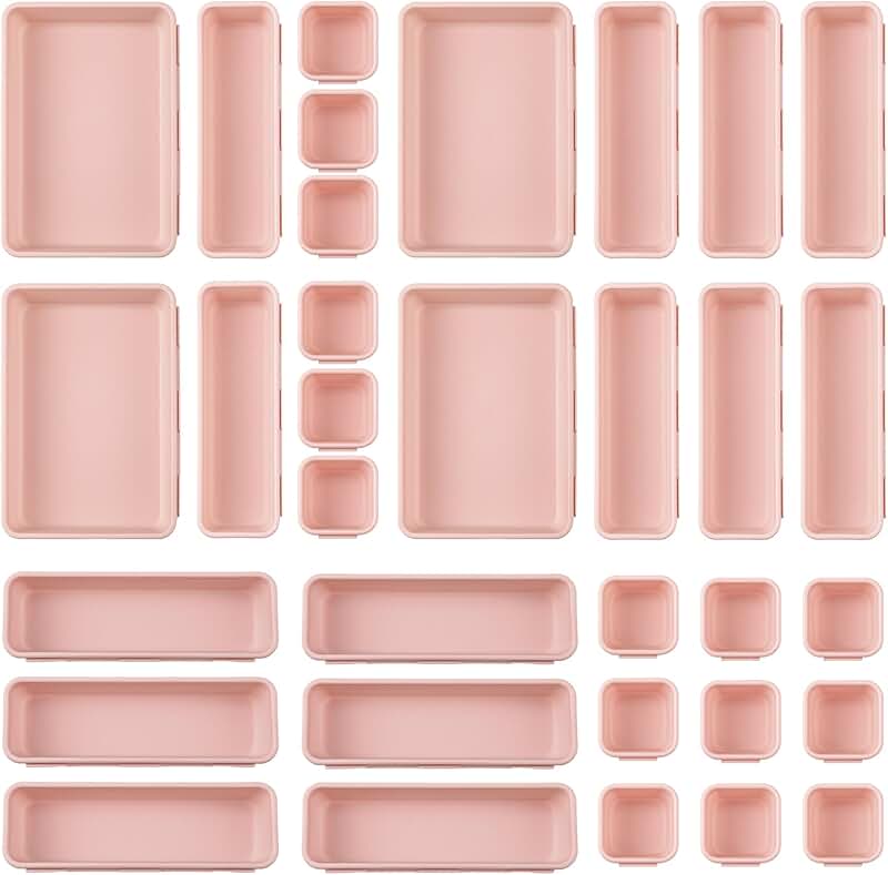 32-Piece Desk Drawer Organizer Set in Pink