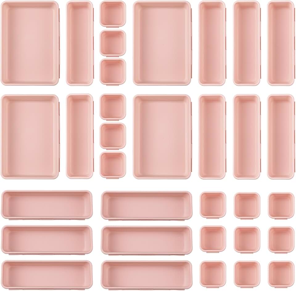 32-Piece Desk Drawer Organizer Set in Pink