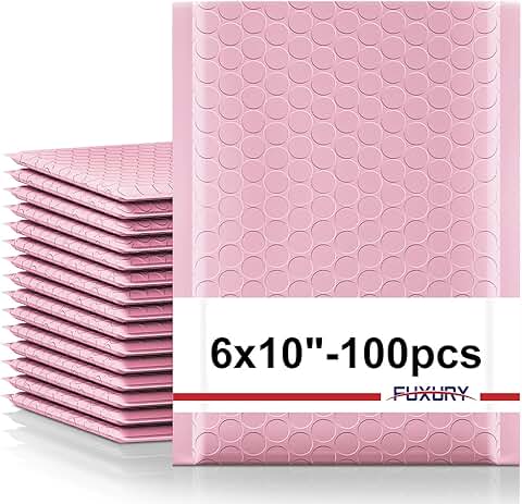 Light Pink Bubble Mailers, 6x10", Pack of 100