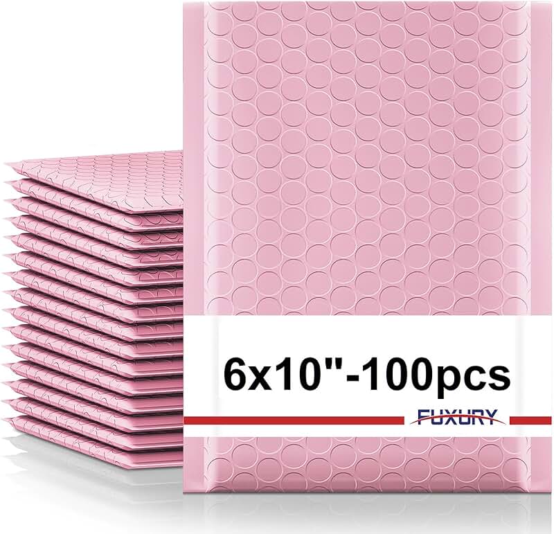 Light Pink Bubble Mailers, 6x10", Pack of 100