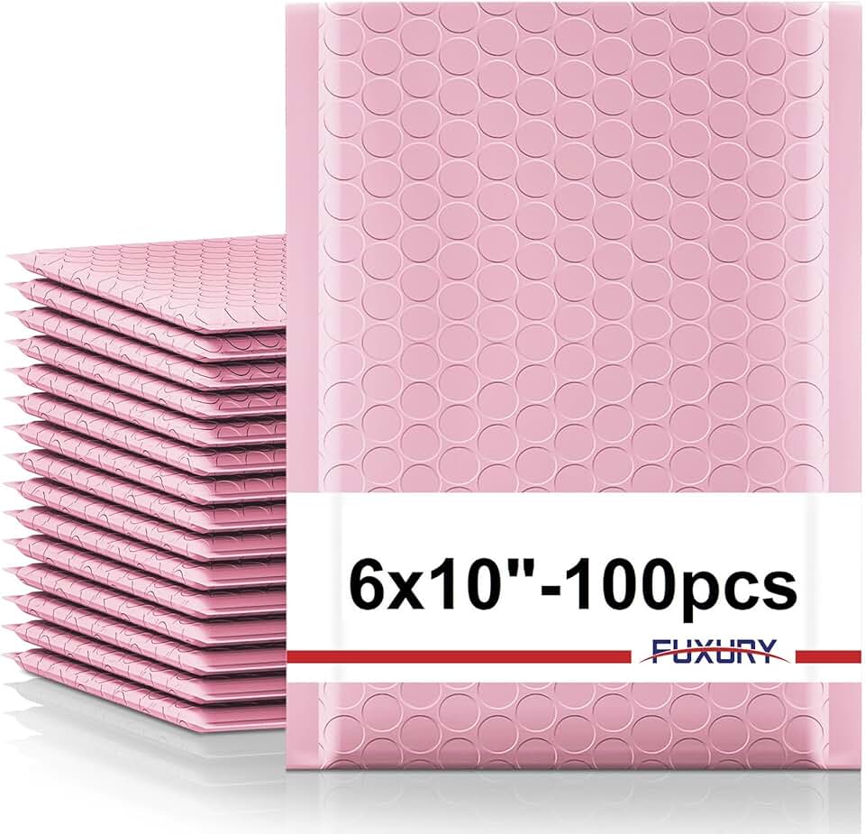 Light Pink Bubble Mailers, 6x10", Pack of 100