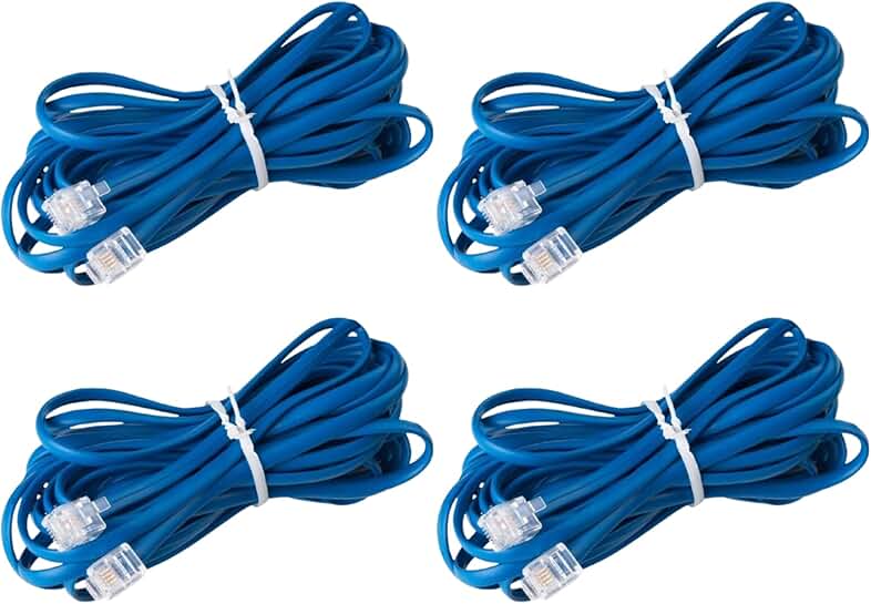 Set of 4 phone cords, 15ft and 25ft, blue