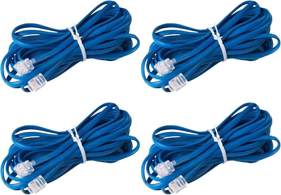 Set of 4 phone cords, 15ft and 25ft, blue
