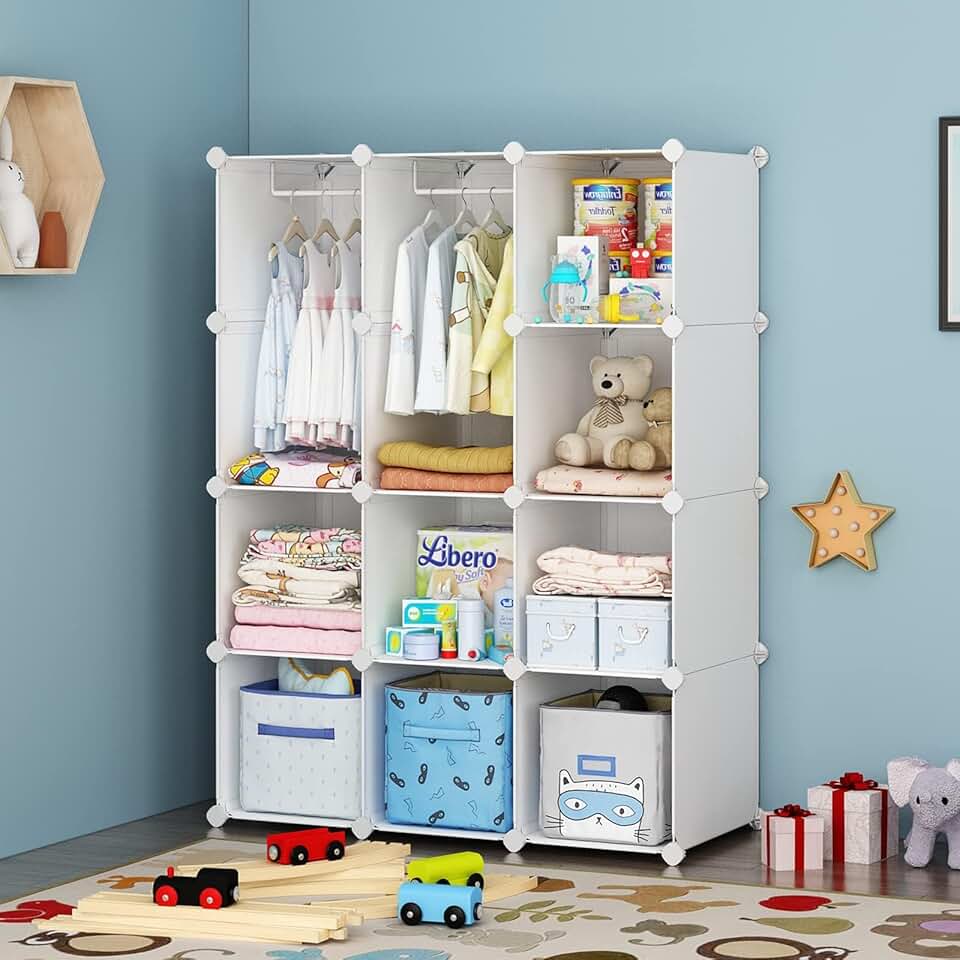 Baby Closet Organizer with 12 Cubes in White