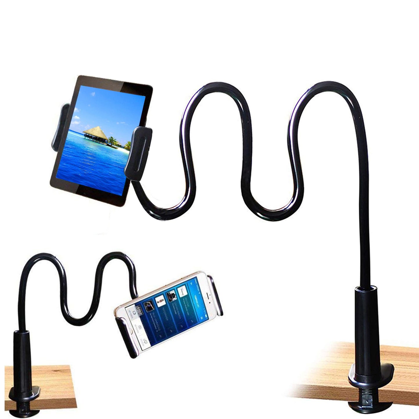 Tablet Stand Holder, Mount Holder Clip with Grip Flexible Long Arm Gooseneck Compatible with ipad iPhone/Nintendo Switch/Samsung Galaxy Tabs/ Kindle HD - Black