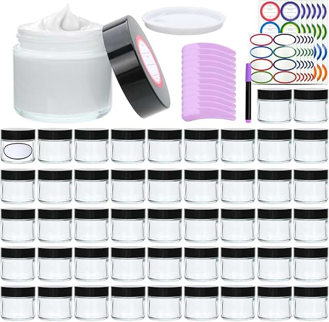48 Pack 2oz Travel Containers with Black Lids and Spatulas