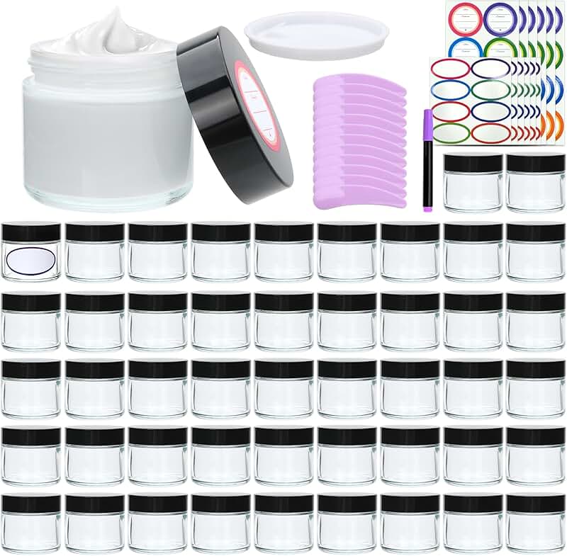 48 Pack 2oz Travel Containers with Black Lids and Spatulas