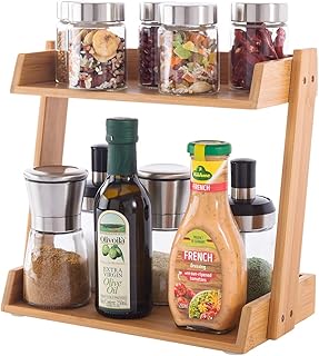 Two-Tier Bamboo Spice Rack for Kitchen Countertop