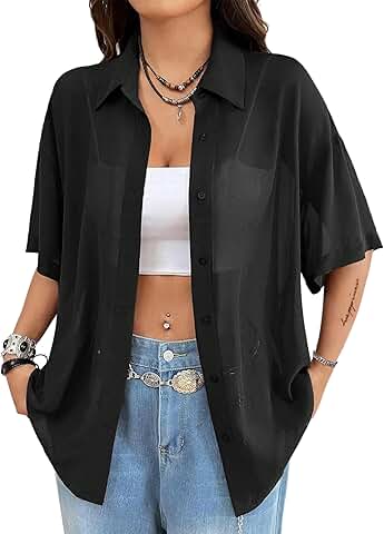 Women’s Mesh Button-Down Short Sleeve Collared Shirt