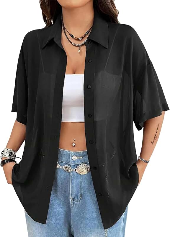 Women’s Mesh Button-Down Short Sleeve Collared Shirt