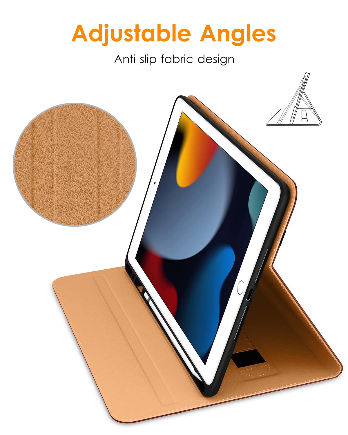 iPad 9th/8th/7th Generation 10.2 Inch Case 2021/2020/2019, Premium Leather Business Folio Stand Cover with Built-in Apple Pencil Holder - Auto Wake/Sleep and Multiple Viewing Angles, Dark Brown