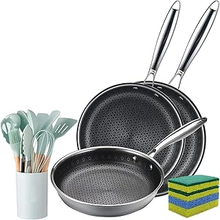 19-Piece Stainless Steel Frying Pan Set with Utensils