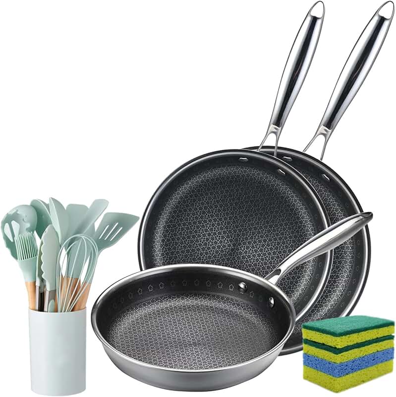 19-Piece Stainless Steel Frying Pan Set with Utensils