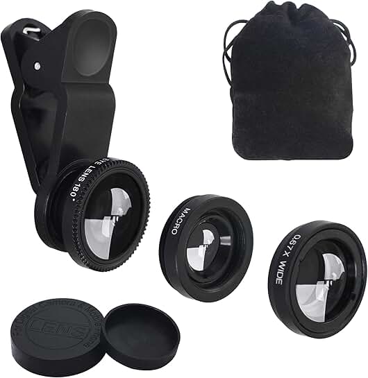 3-in-1 Phone Camera Lens Kit with Wide, Macro, and Fisheye Lenses