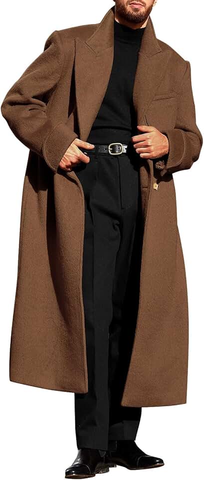 Men's Wool Blend Pea Coat with Notched Collar