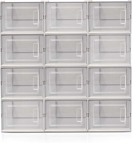 12 Clear Foldable Shoe Storage Bins for Closet Organization
